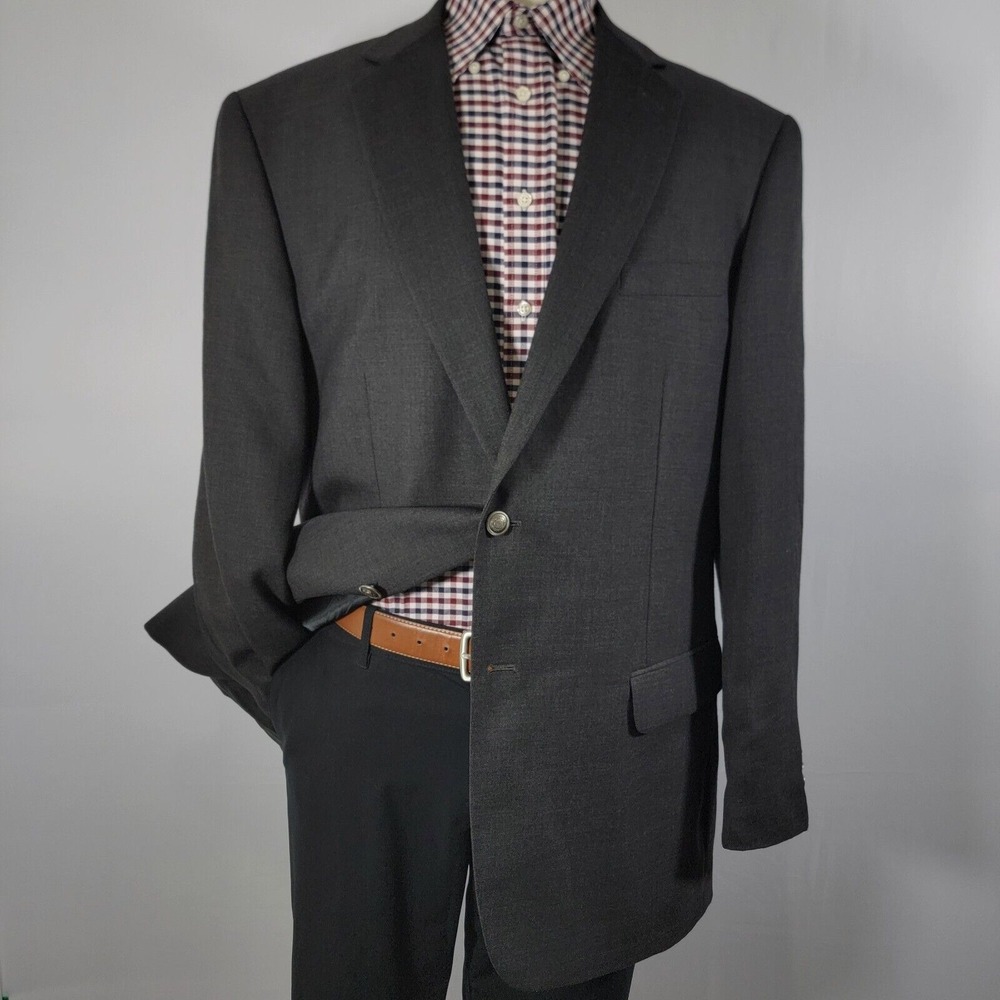 Stafford Men's Sport Coat Blazer Two Button Charcoal Gray Poly Wool Size 46L